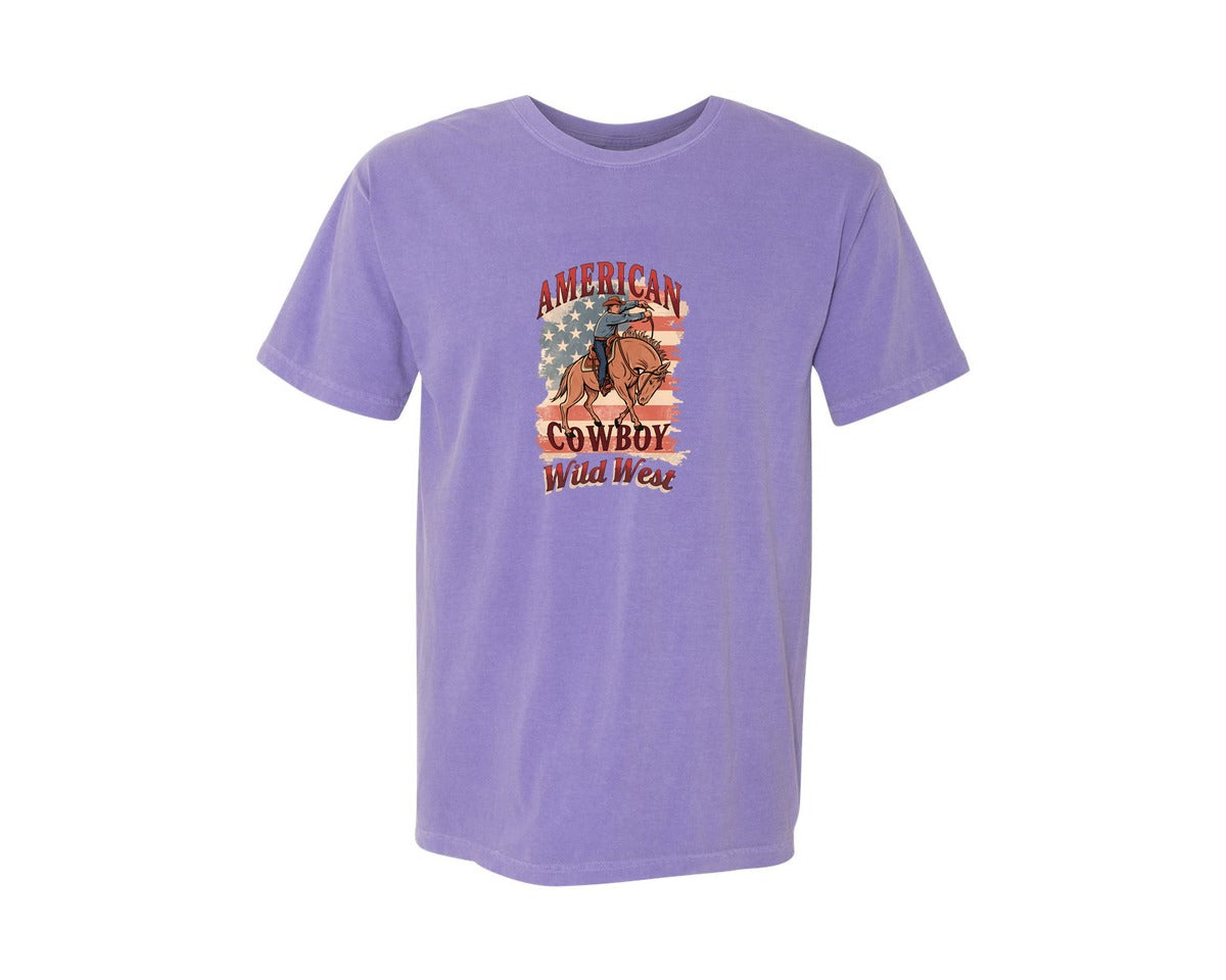 brand:Comfort Colors|color:Violet|American Cowboy Wild West Vintage 2 Graphic T-Shirt