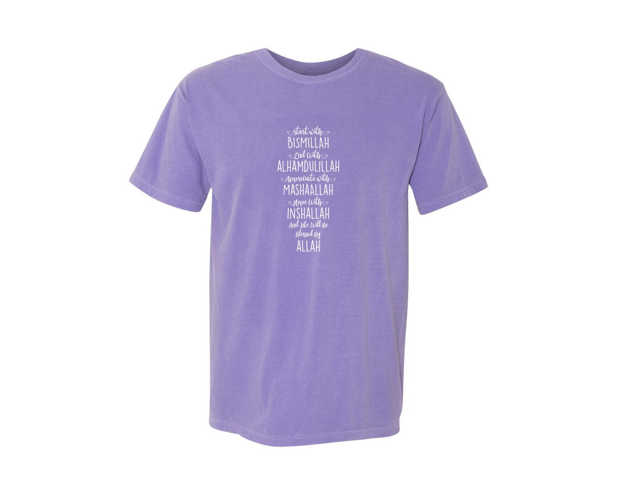 brand:Comfort Colors|color:Violet|Start With Bismillah End With Alhamduli 2 Graphic T-Shirt