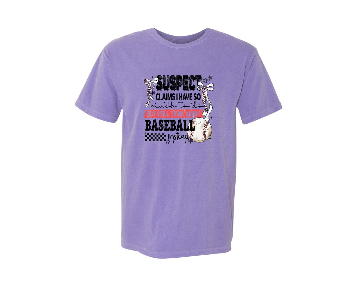 brand:Comfort Colors|color:Violet|Baseball Bow Mom Quote Retro Distressed Graphic T-Shirt