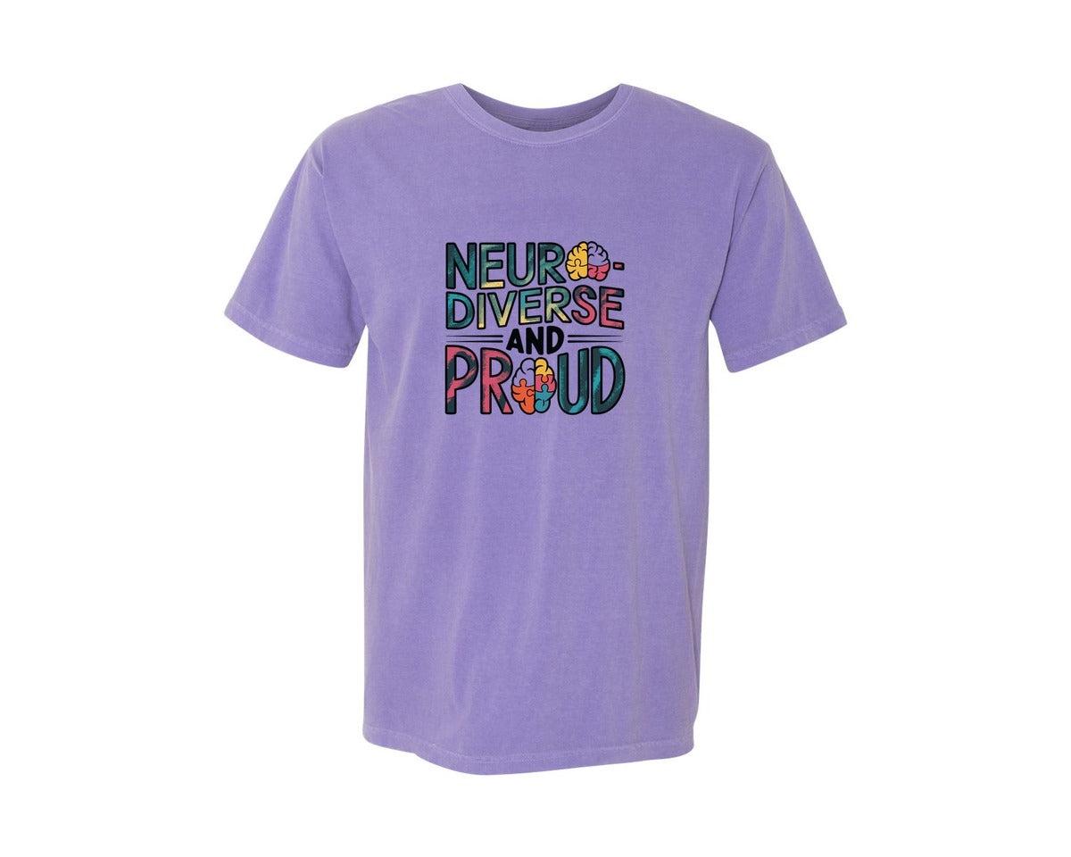 brand:Comfort Colors|color:Violet|Neuro Diverse And Proud Autism Shirt Graphic T-Shirt