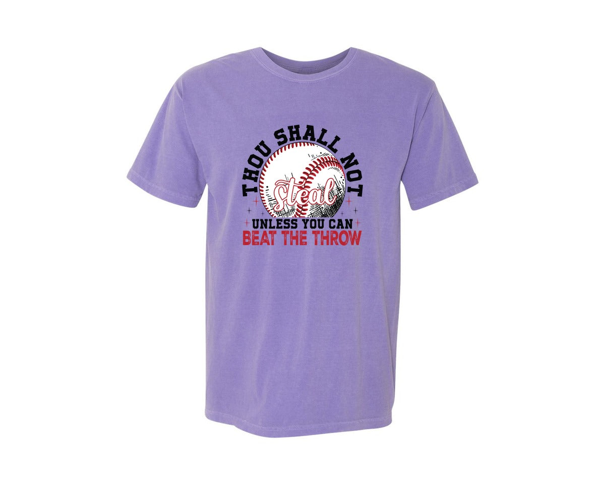 brand:Comfort Colors|color:Violet|Funny Baseball Thou Shall Not Steal Graphic T-Shirt
