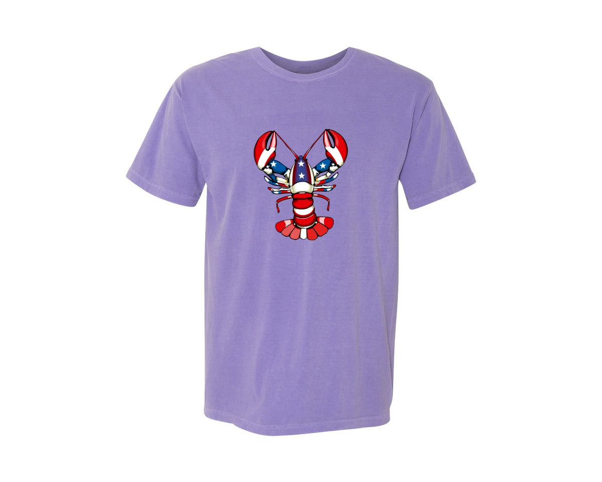 brand:Comfort Colors|color:Violet|American Flag Lobster T Shirt Design 2 Graphic T-Shirt