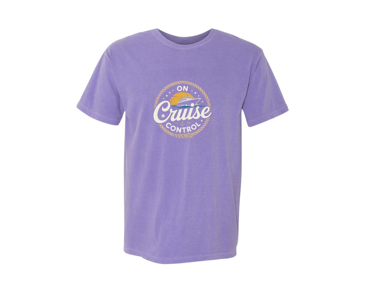 brand:Comfort Colors|color:Violet|On Cruise Control Summer Vacation Graphic T-Shirt