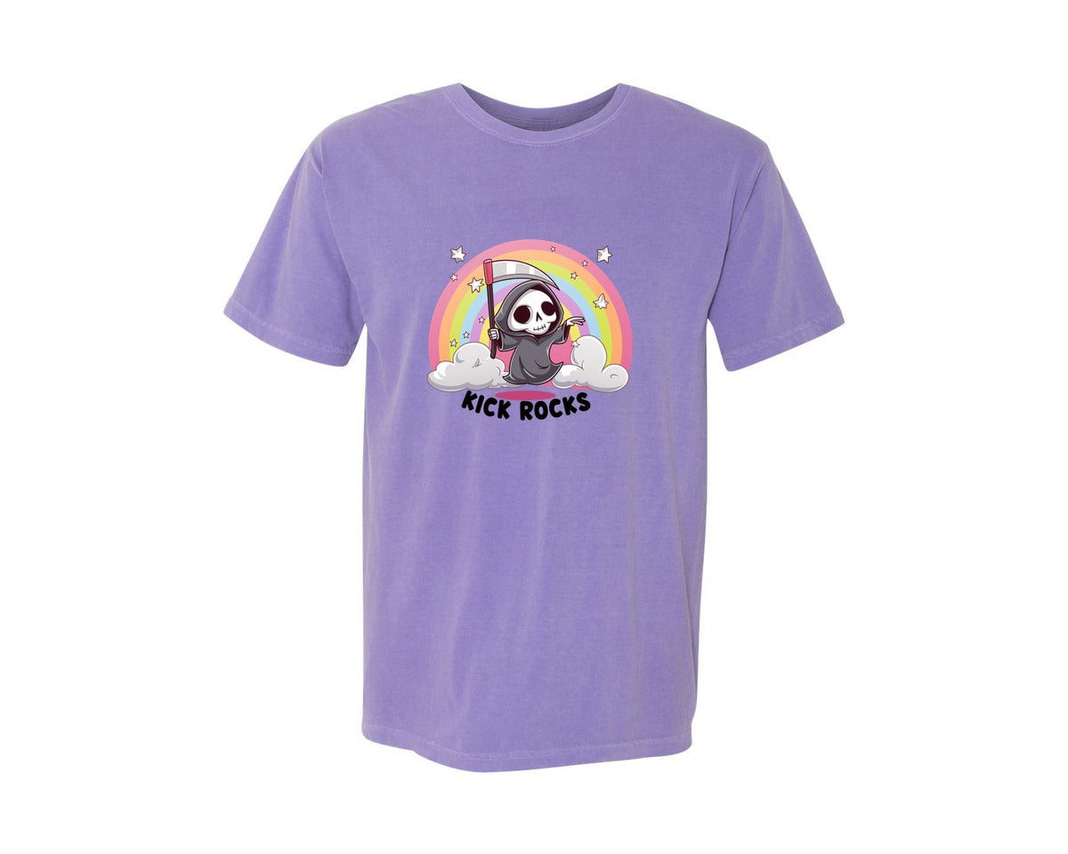 brand:Comfort Colors|color:Violet|Kick Rocks Cute Grim Reaper Graphic T-Shirt