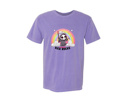 brand:Comfort Colors|color:Violet|Kick Rocks Cute Grim Reaper Graphic T-Shirt