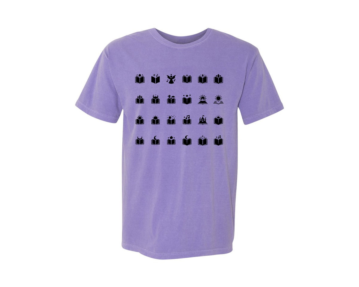 brand:Comfort Colors|color:Violet|Open Book With Fantasy Graphic T-Shirt