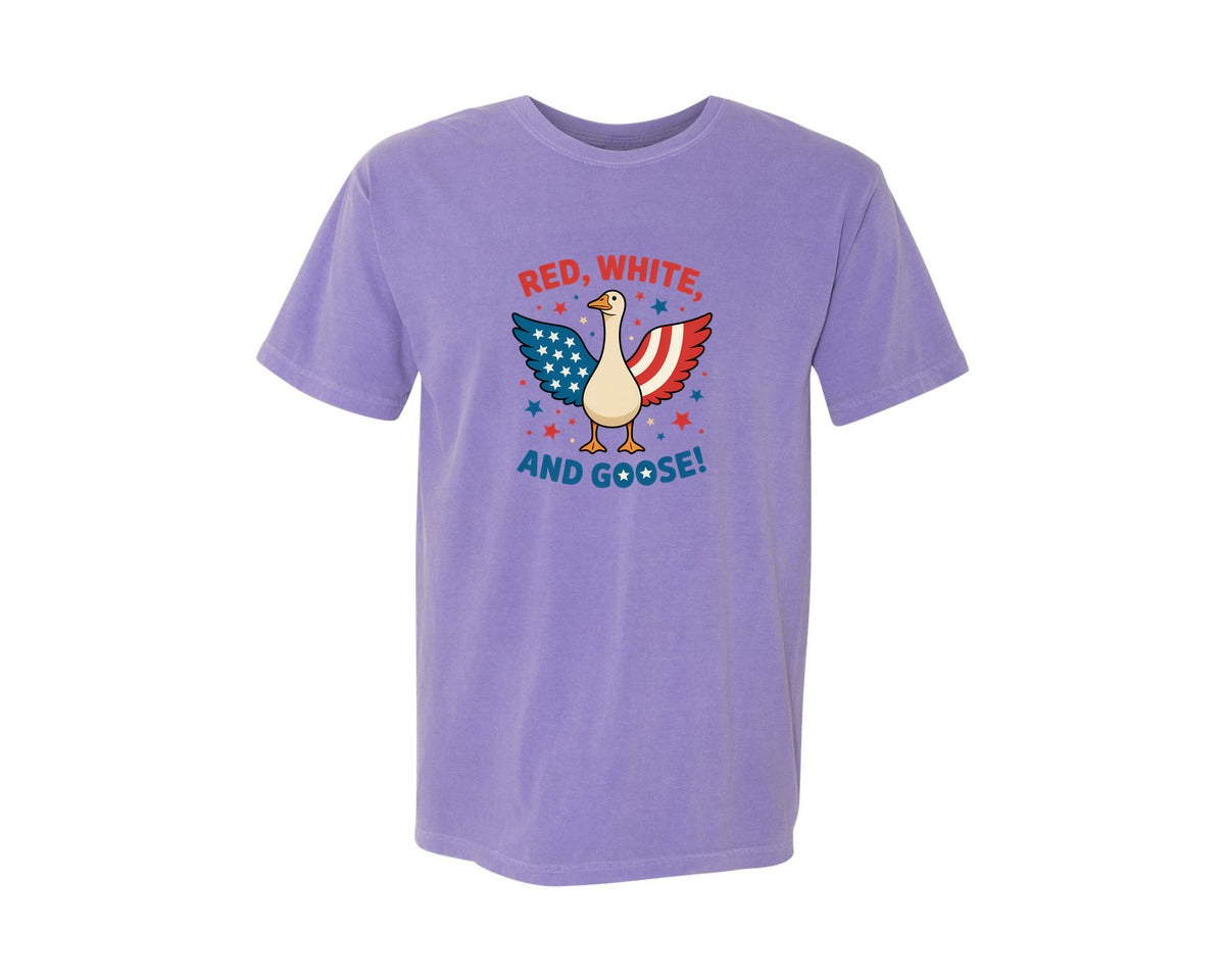 brand:Comfort Colors|color:Violet|Patriotic Goose 4Th Of July Coquette Usa Graphic T-Shirt