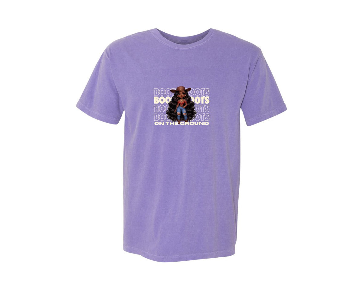 brand:Comfort Colors|color:Violet|Boots On The Ground 2 Graphic T-Shirt
