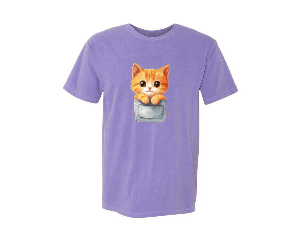 brand:Comfort Colors|color:Violet|Cute Orange Tabby Kitten Watercolor Art Graphic T-Shirt