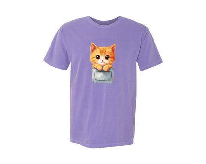 brand:Comfort Colors|color:Violet|Cute Orange Tabby Kitten Watercolor Art Graphic T-Shirt