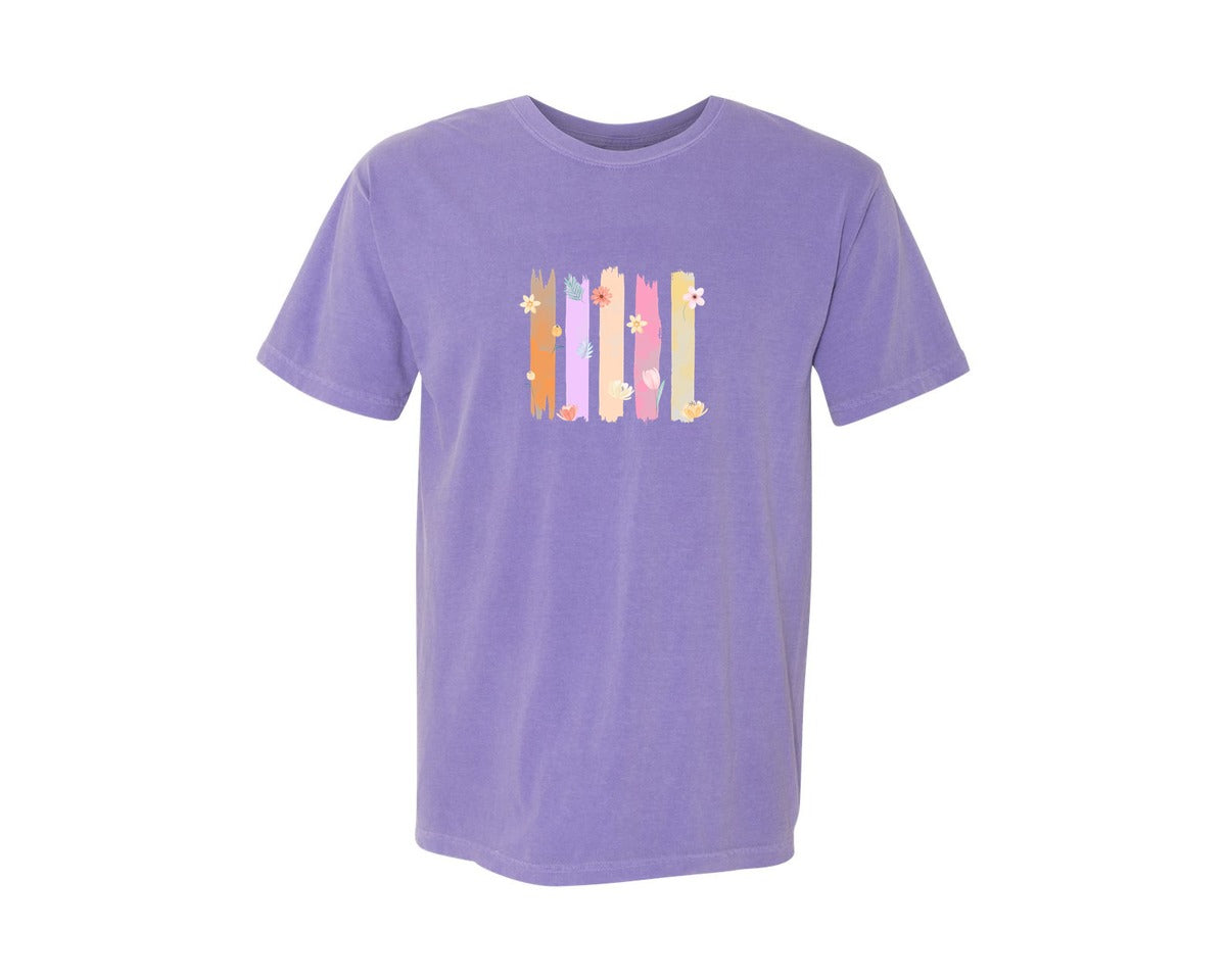 brand:Comfort Colors|color:Violet|Boho Floral Wildflower Brushstroke Graphic T-Shirt