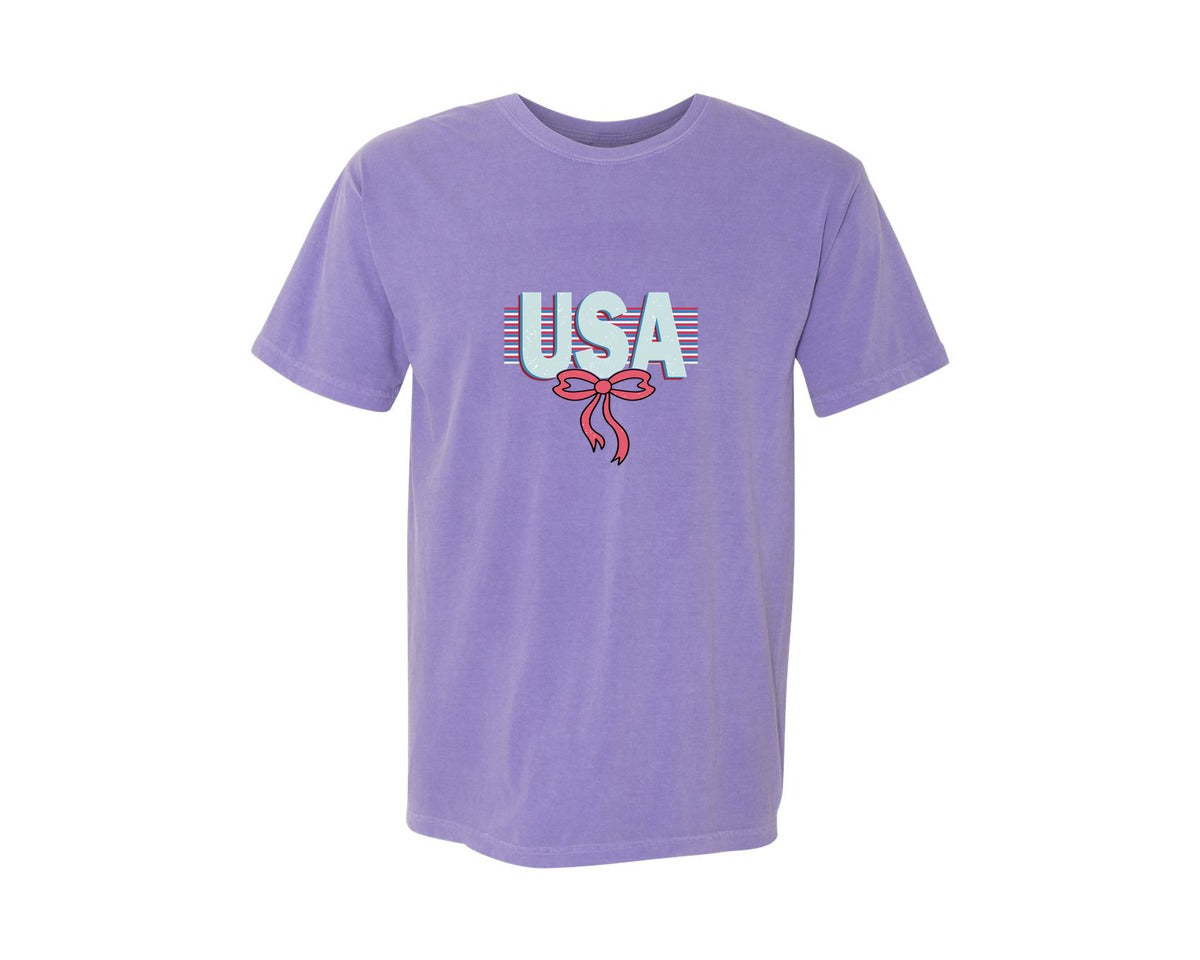 brand:Comfort Colors|color:Violet|Preppy Usa Coquette 4Th Of July 2 Graphic T-Shirt