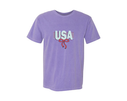 brand:Comfort Colors|color:Violet|Preppy Usa Coquette 4Th Of July 2 Graphic T-Shirt