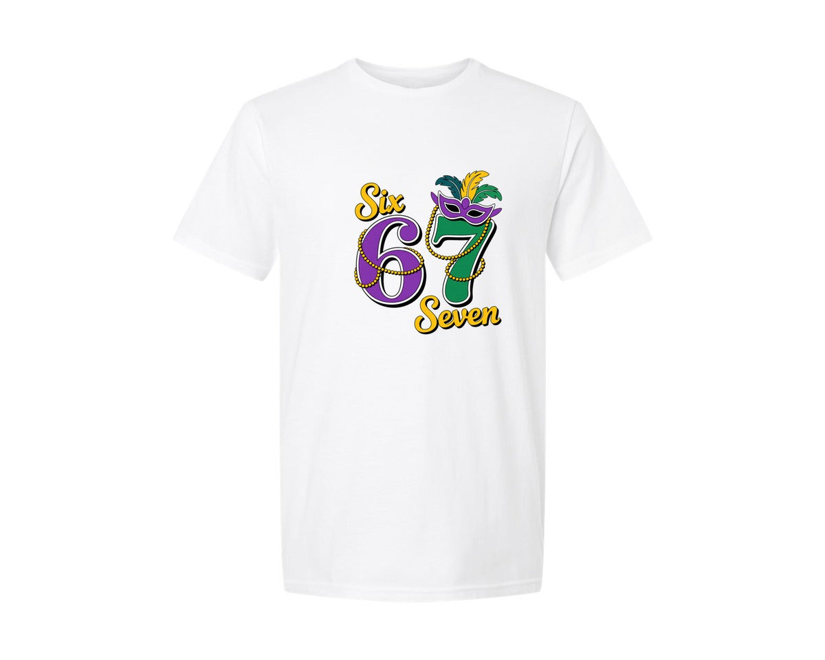 brand:Generic|color:White|Six Seven Mardi Gras Funny 6 7 Graphic T-Shirt