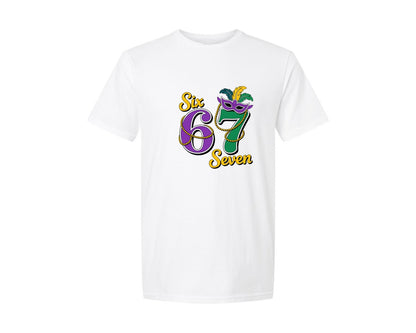 brand:Generic|color:White|Six Seven Mardi Gras Funny 6 7 Graphic T-Shirt