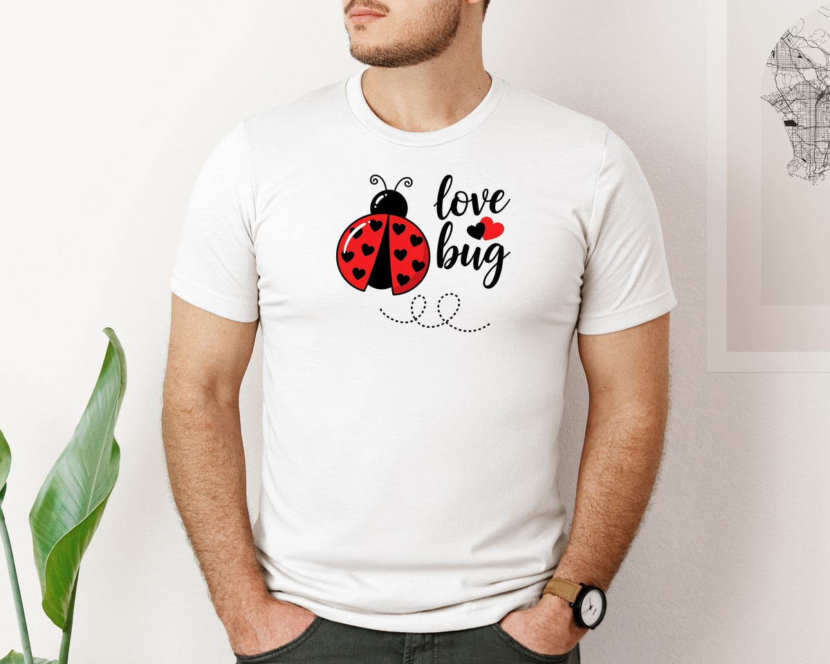 brand:Bella Canvas|color:White|Love Bug Ladybug Valentine Graphic T-Shirt