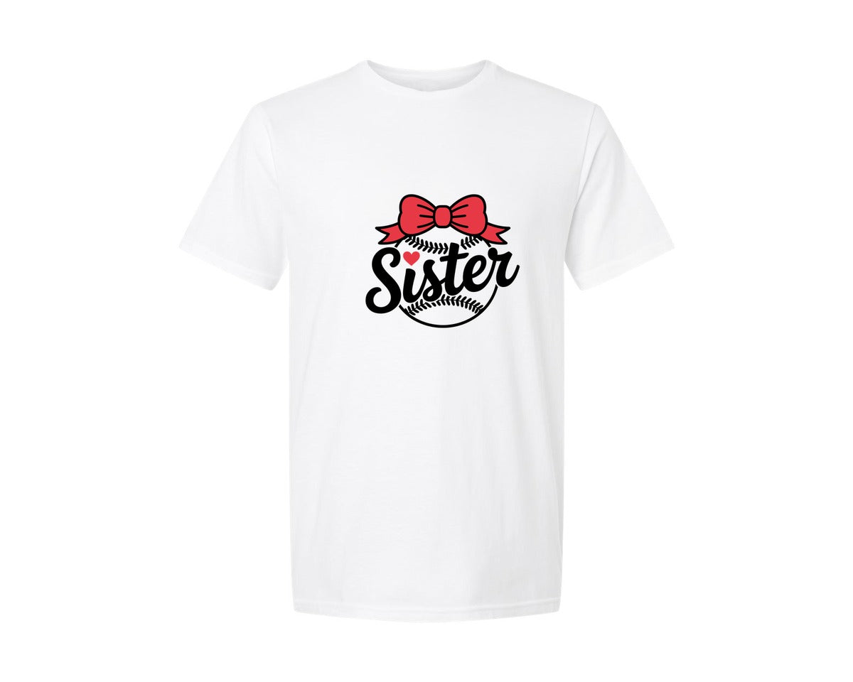 brand:Generic|color:White|Sister Baseball Bow Ai Graphic T-Shirt