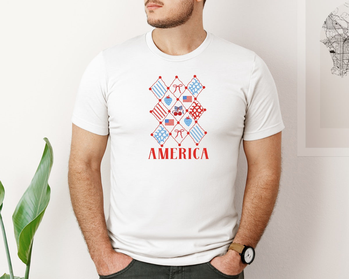 brand:Bella Canvas|color:White|Preppy America 4Th Of July Graphic T-Shirt