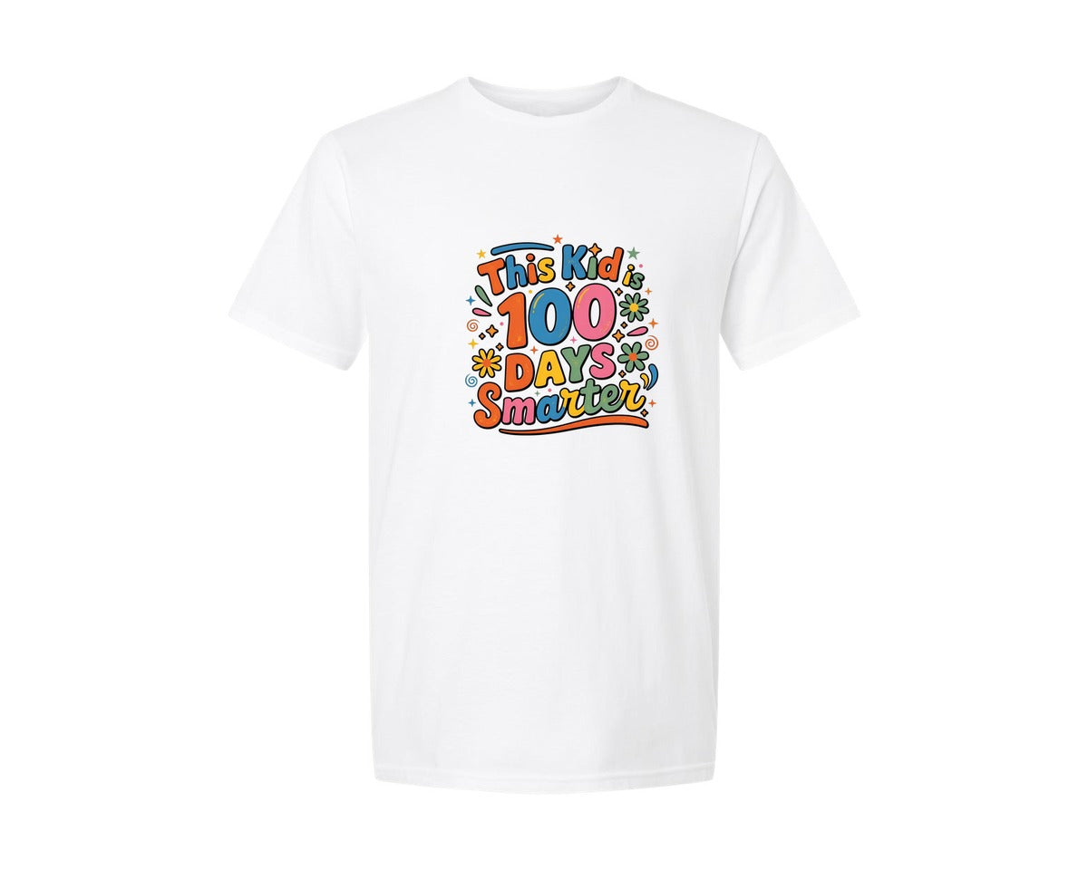 brand:Generic|color:White|This Kid Is 100 Days Smarter Design Graphic T-Shirt