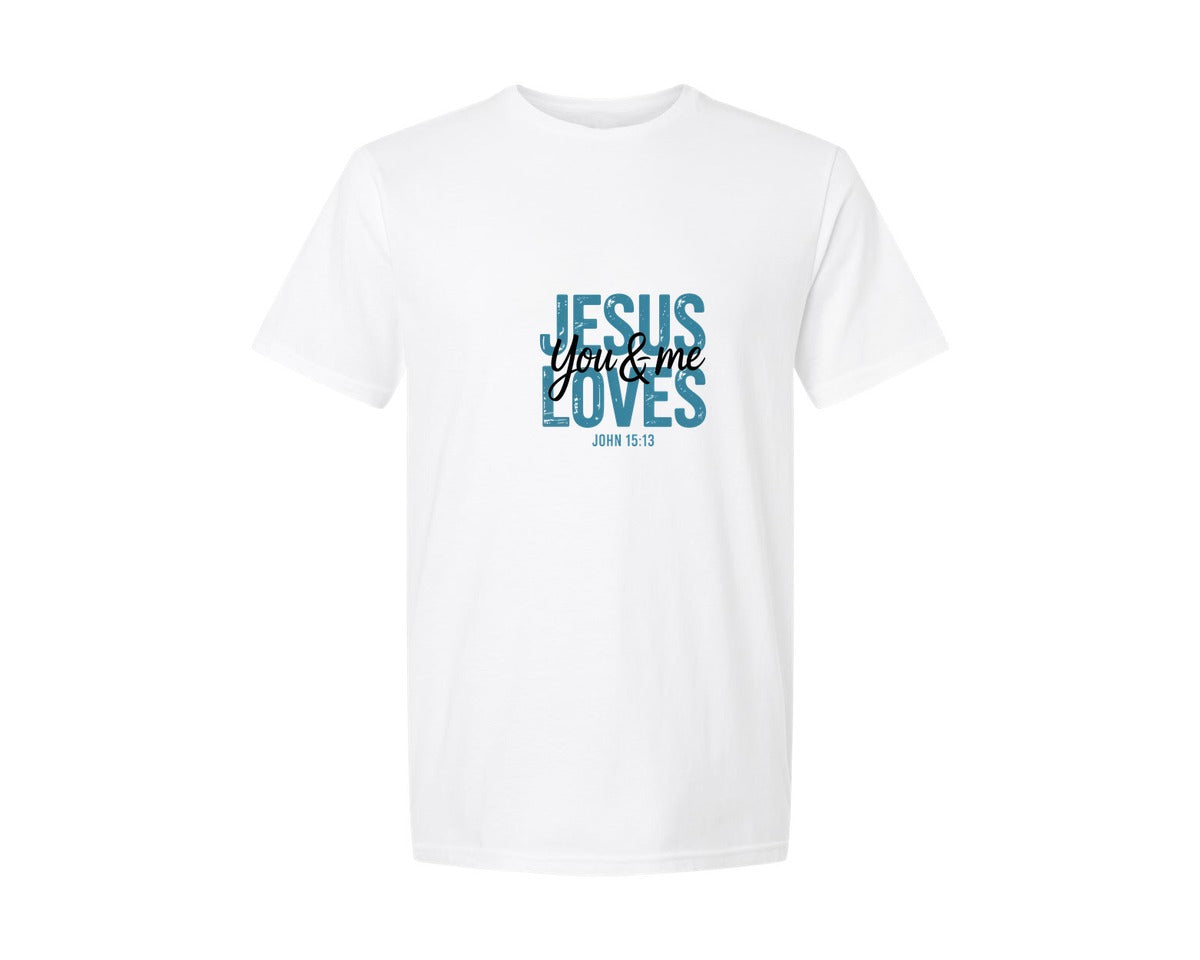 brand:Generic|color:White|Jesus Loves You And Me Bible Verse Graphic T-Shirt