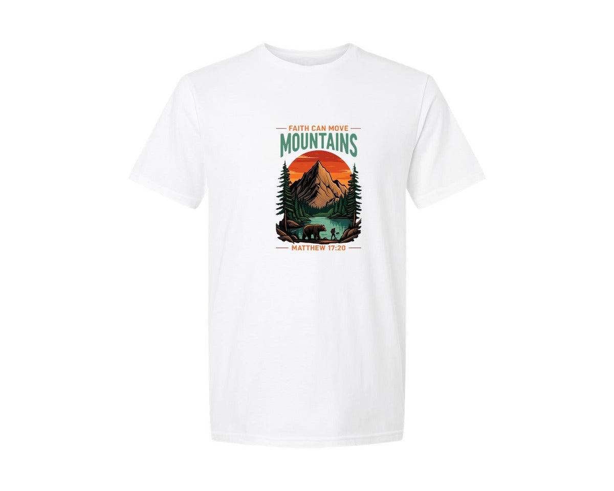 brand:Generic|color:White|Christian Faith Can Move Mountains Graphic T-Shirt