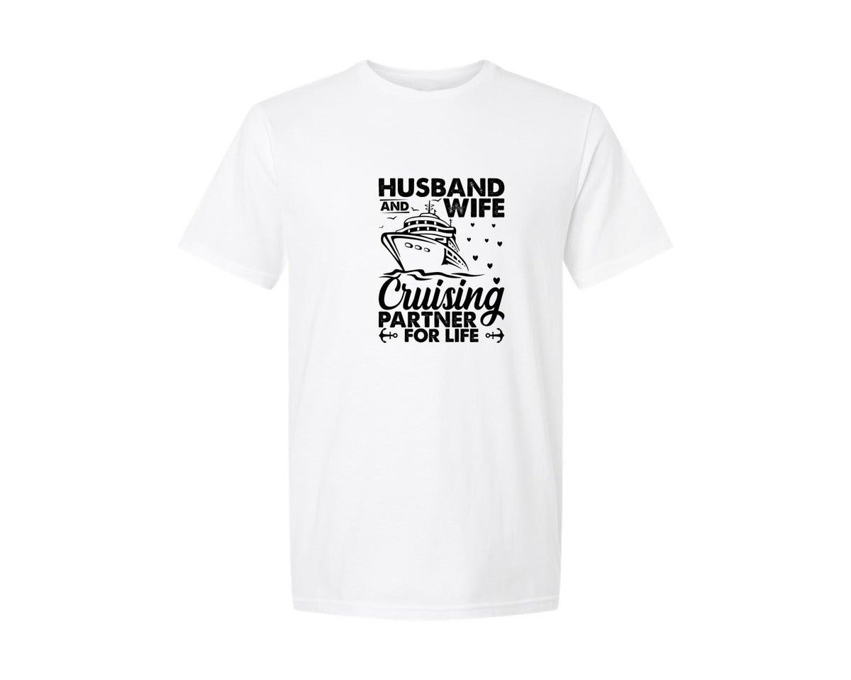 brand:Generic|color:White|Husband And Wife Cruising Partner Graphic T-Shirt