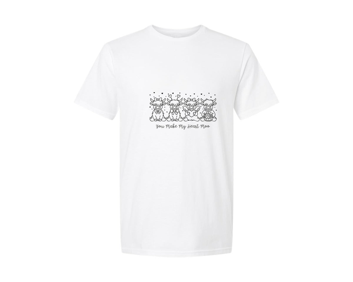 brand:Generic|color:White|D181Ute Valentine Highland Cow Graphic T-Shirt