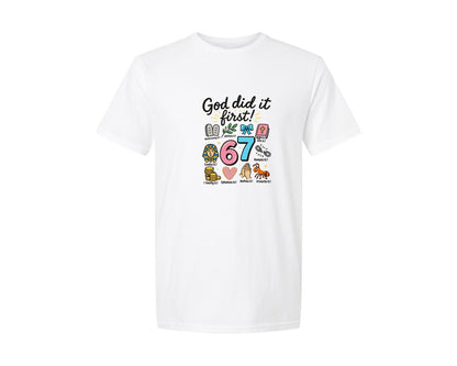 brand:Generic|color:White|God Did It First Christian 6 7 Graphic T-Shirt