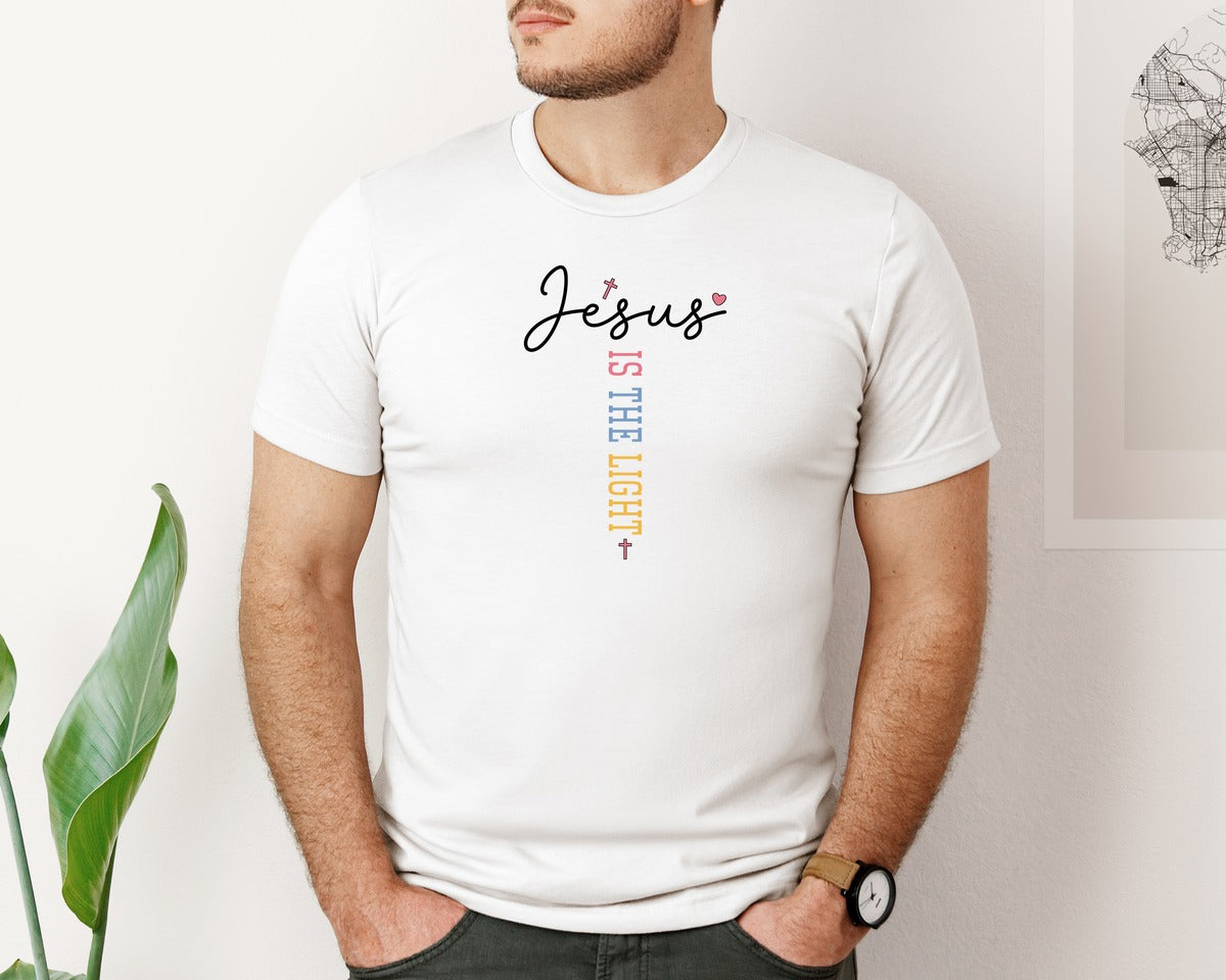 brand:Bella Canvas|color:White|Jesus Is The Light Shirt Svgbible Verse Graphic T-Shirt
