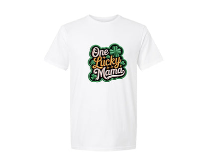 brand:Generic|color:White|Crochet One Lucky Mama St Patricks Day Graphic T-Shirt