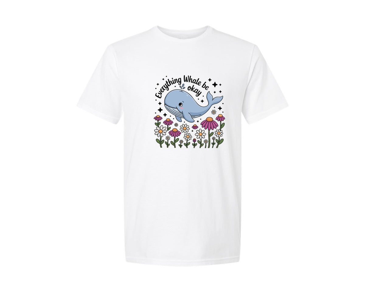 brand:Generic|color:White|Whale Be Okay Cute Positive Design 2 Graphic T-Shirt