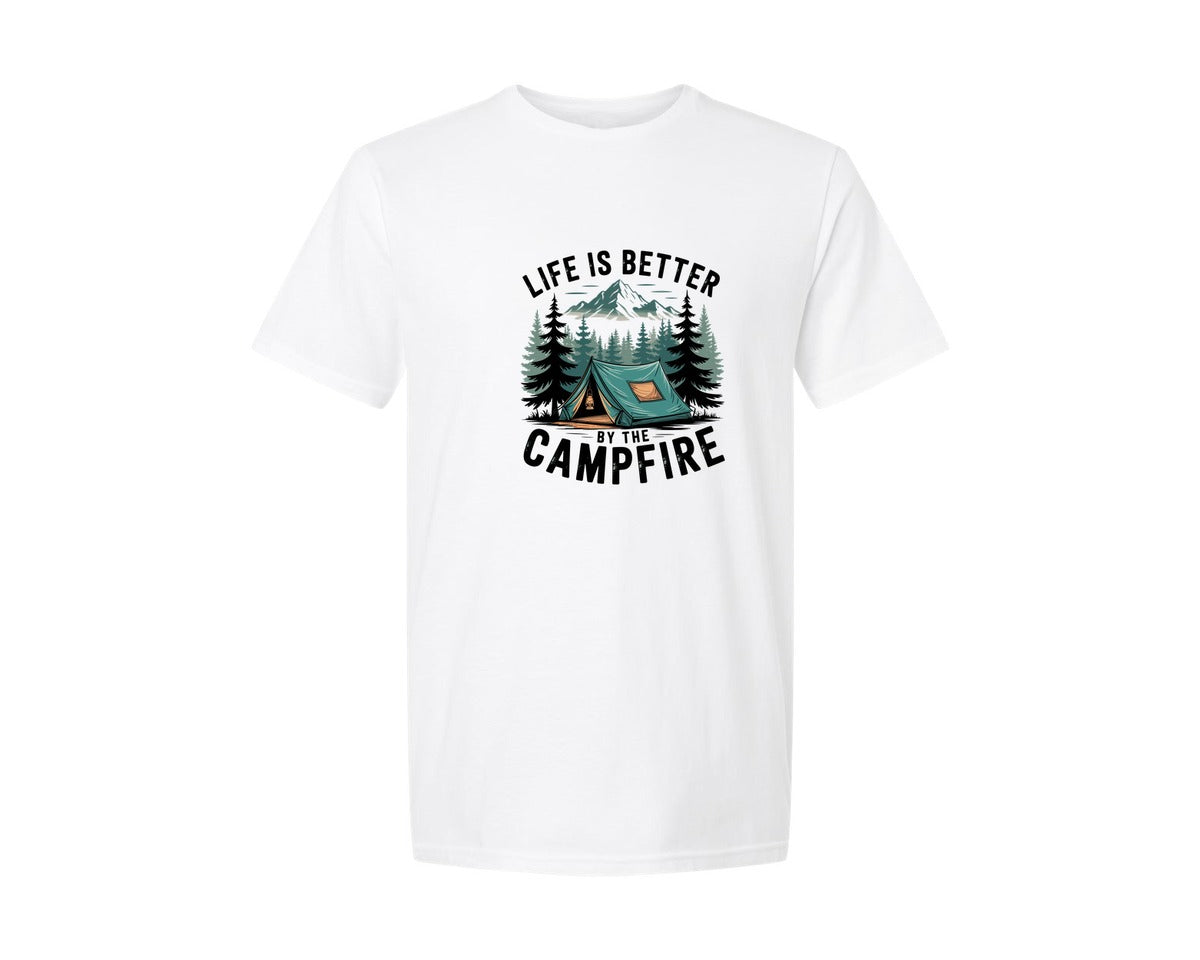 brand:Generic|color:White|Life Is Better By The Campfire Camp Graphic T-Shirt