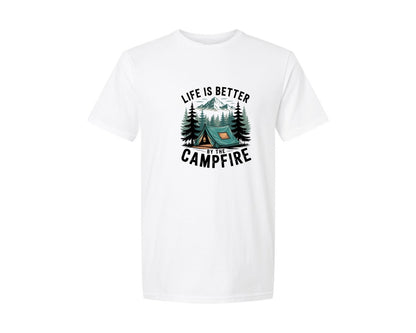 brand:Generic|color:White|Life Is Better By The Campfire Camp Graphic T-Shirt