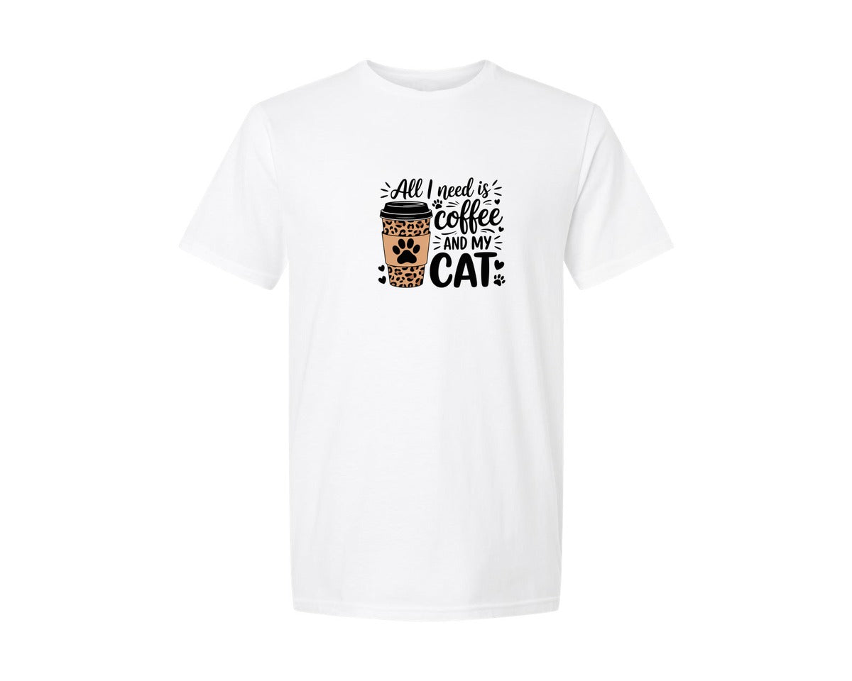 brand:Generic|color:White|All I Need Is Coffee And My Cat 10 Graphic T-Shirt