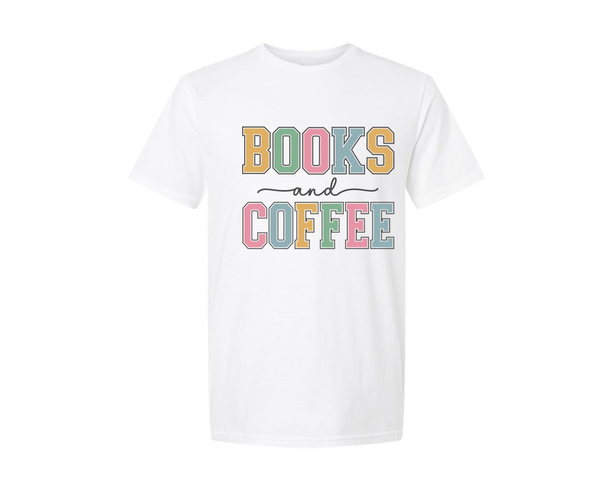 brand:Generic|color:White|Books And Coffee Svgbookworm Bookish Graphic T-Shirt