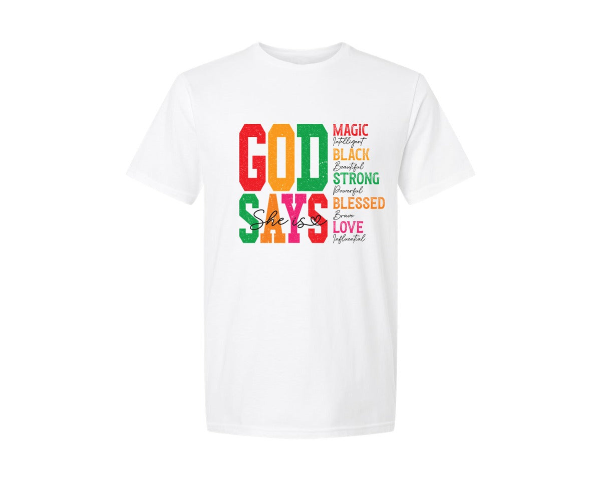 brand:Generic|color:White|God Says She Is Magic Black History Graphic T-Shirt