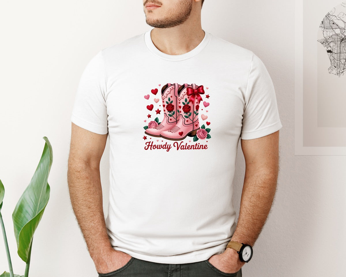 brand:Bella Canvas|color:White|Latch Hook Yarn Howdy Valentine Day Graphic T-Shirt