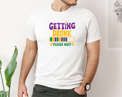 brand:Bella Canvas|color:White|Getting Drunk Please Mardi Gras T Shirt Graphic T-Shirt