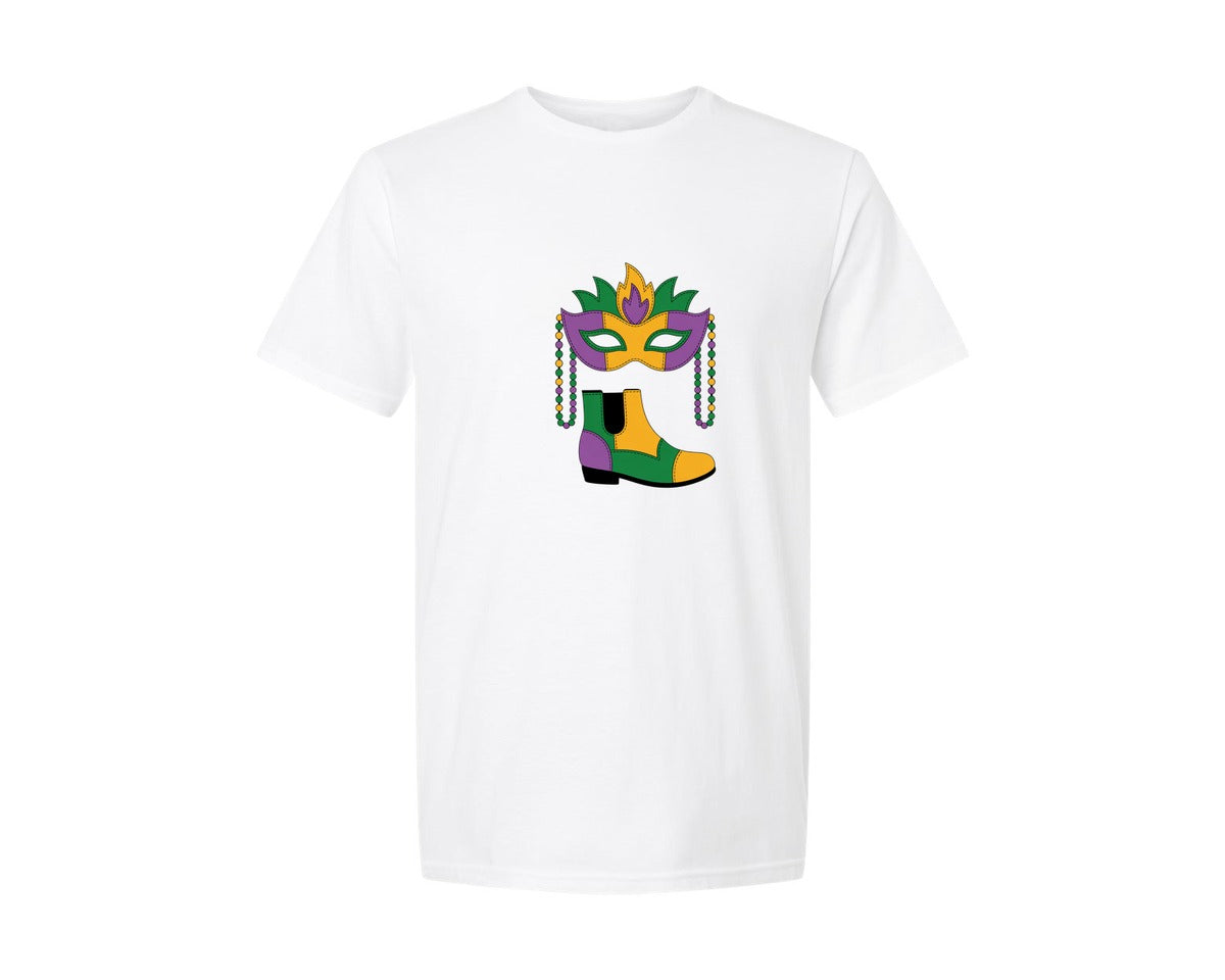 brand:Generic|color:White|Mardi Gras Shrimp Boot Mardi Gras Pn Graphic T-Shirt