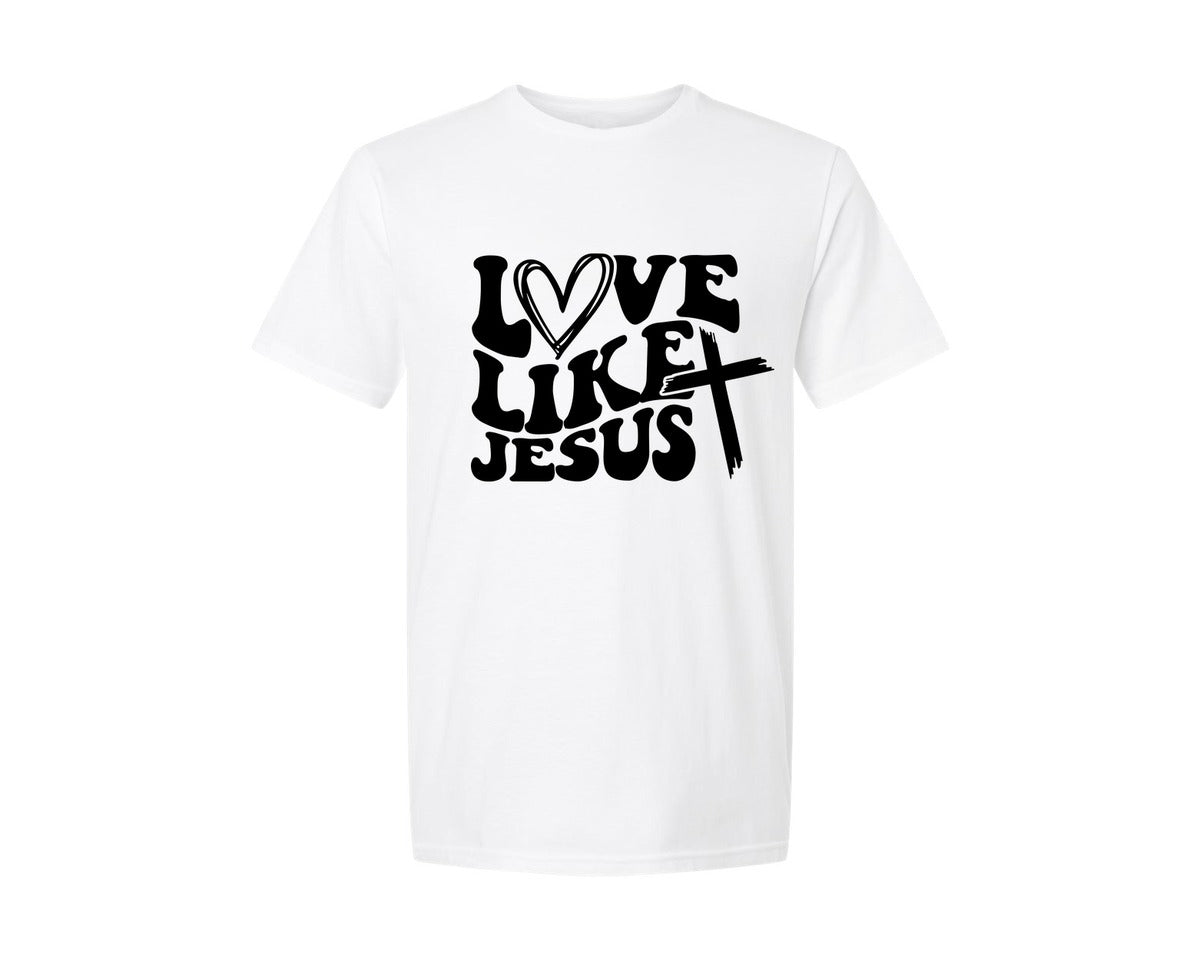 brand:Generic|color:White|Love Like Jesus Wavy 2 Graphic T-Shirt