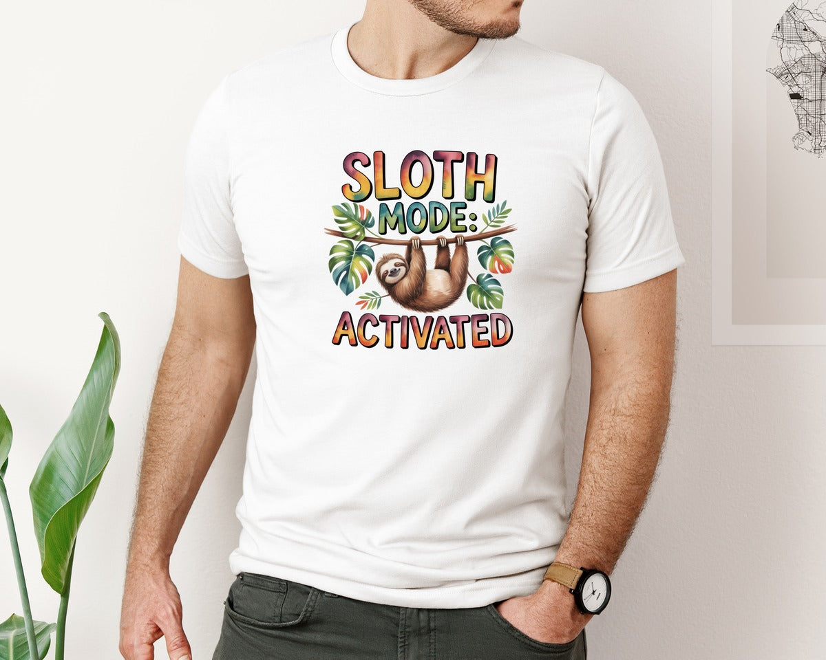 brand:Bella Canvas|color:White|Sloth Mode Activated Graphic T-Shirt