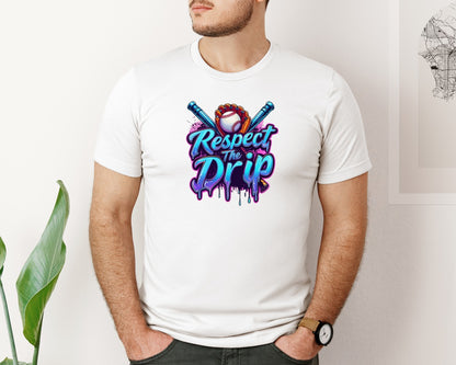 brand:Bella Canvas|color:White|Respect The Drip Baseball Baseball Graphic T-Shirt