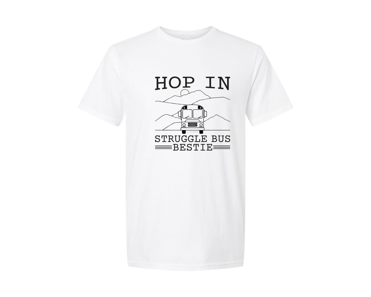 brand:Generic|color:White|Hop In Bestie Sweatshirt Struggle Bus Graphic T-Shirt