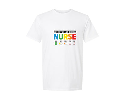 brand:Generic|color:White|Battery Life Nurse Funny Nurse Art Graphic T-Shirt