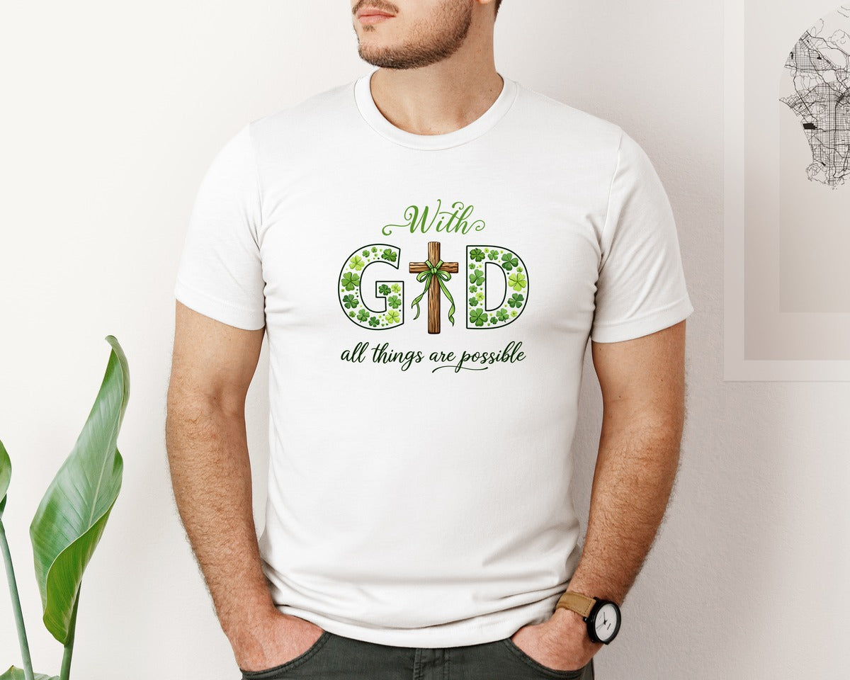 brand:Bella Canvas|color:White|With God All Things Possible Graphic T-Shirt