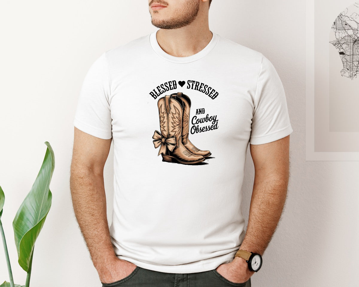 brand:Bella Canvas|color:White|Blessed Stressed Mom Western Mothers Day 2 Graphic T-Shirt