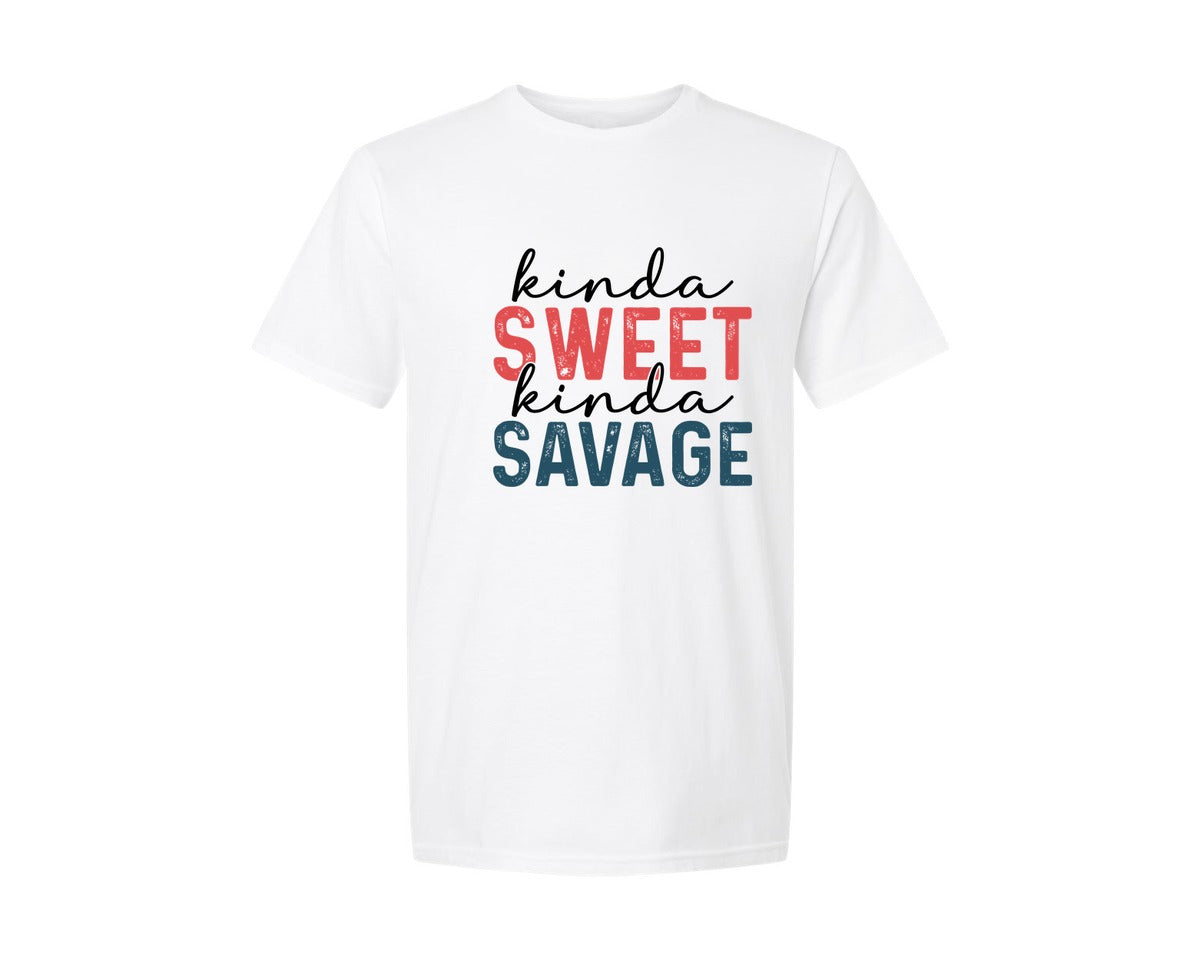 brand:Generic|color:White|Kinda Sweet Kinda Savage 32 Graphic T-Shirt