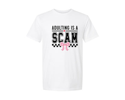 brand:Generic|color:White|Adulting Is A Scam Sarcastic Graphic T-Shirt