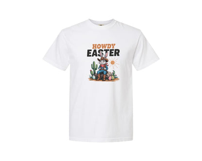 brand:Comfort Colors|color:White|Howdy Easter Western Cowboy Bunny 2 Graphic T-Shirt