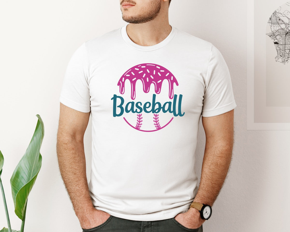 brand:Bella Canvas|color:White|Baseball Ball Ice Cream Drip Graphic T-Shirt
